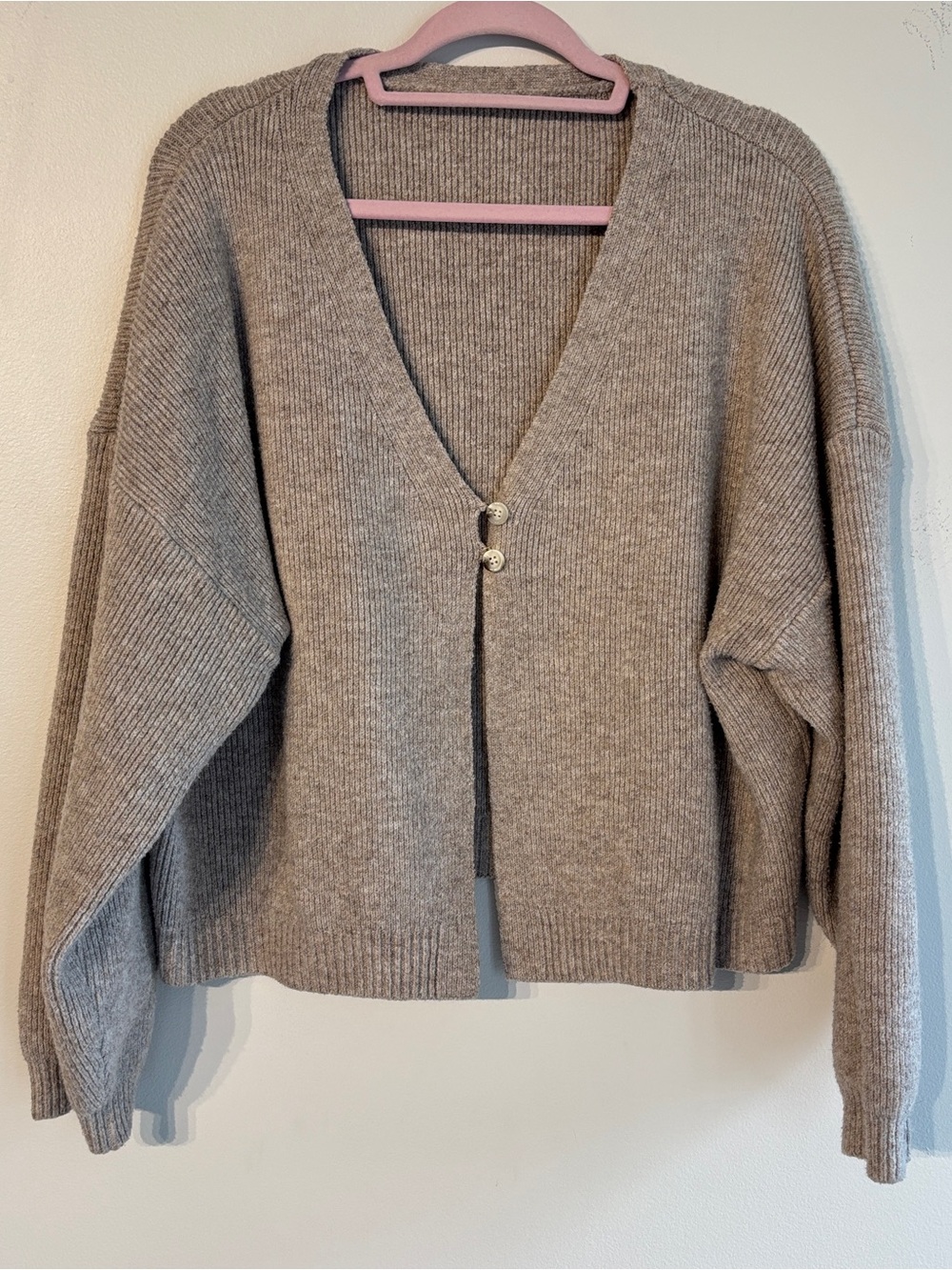 Cozy V-Neck Button Cardigan Sweater in Taupe